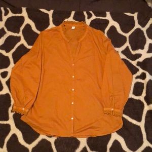 XL Burnt Orange V-Neck Button Up Long Sleeve Shirt